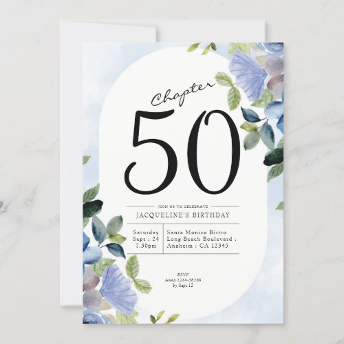 50th Birthday Blue Floral Invitation