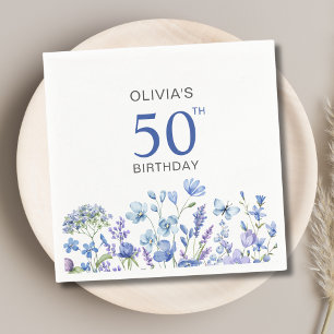 50th Birthday Blue Floral  Napkins