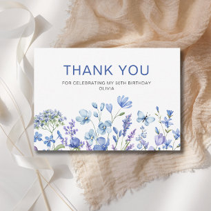 50th Birthday Blue Floral  Thank You Card