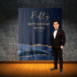 50th Birthday Blue Gold Agate Photo Backdrop<br><div class="desc">In today's world, no celebration is complete without a photo backdrop, especially a 50th birthday celebration. Make your loved one's day unforgettable by surprising them with a beautiful agate geode slice design backdrop with the message “Happy 50th Birthday”. You can even customize it with your own message, adding a touch...</div>