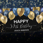 50th Birthday Blue Gold Balloons  Banner<br><div class="desc">Elegant faux blue and gold glitter balloons on the top border. All text is adjustable and easy to change for your own party needs. any year,  age can be changed</div>