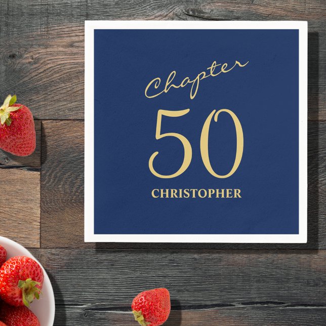 50th Birthday Blue Gold Chapter 50 Napkins (Make your loved one's 50th birthday celebration elegant and memorable with our Blue Gold Napkins.)