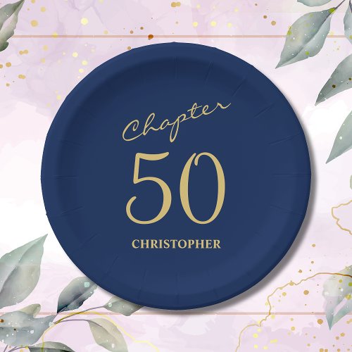 50th Birthday Blue Gold Chapter 50 Paper Plates