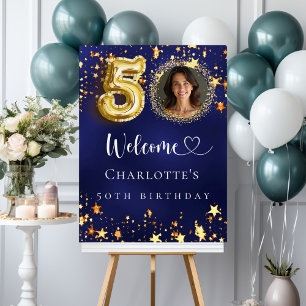 50th Birthday blue gold stars photo welcome Foam Board