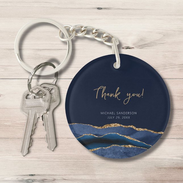 50th Birthday Blue Gold Thank You Round Acrylic Keychain (Creator Uploaded)