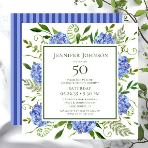 50th Birthday Blue Hydrangeas Invitation