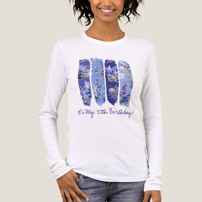 50th Birthday Blue July Birth Month Flower Tri-Blend Shirt (Front)
