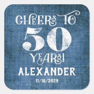 50th Birthday Blue Linen Thank You Favor Stickers