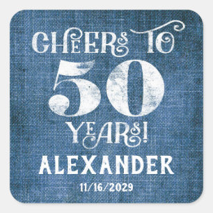 50th Birthday Blue Linen Thank You Favor Stickers