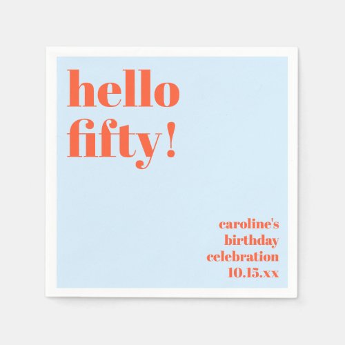 50th Birthday Blue Orange Bold Modern Bright Napkins