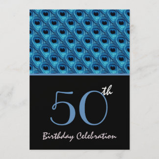 50th Birthday Blue Peacock Feathers Template