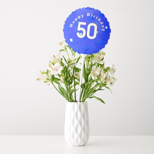 50th Birthday Blue Pickleball Balloon (Vase)