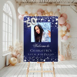 50th Birthday blue silver stars photo welcome Foam Board<br><div class="desc">A welcome board for a 50th birthday party.  A navy blue background with elegant faux silver stars. The blue color is uneven.  Personalize and add a photo,  name and text.  White letters. 
Back: no design</div>