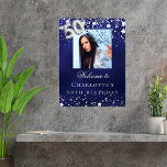 50th Birthday blue silver stars photo welcome Poster<br><div class="desc">A welcome poster for a 50th birthday party.  A navy blue background with elegant faux silver stars. The blue color is uneven.  Personalize and add a photo,  name and text.  White letters.</div>