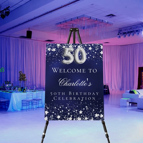 50th Birthday blue silver stars welcome party Foam Board