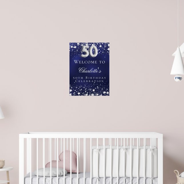Custom 50th Birthday Door Banner - Personalized Blue Plastic Banner By PartyPro