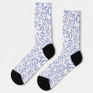50th Birthday Blue/White Random Number Pattern Socks