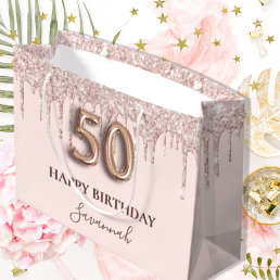 50th birthday blush pink glitter drips rose gold large gift bag