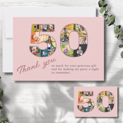 50th Birthday Blush Pink Photo Collage Thank You