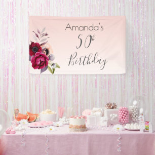 50th birthday blush pink rose gold floral banner