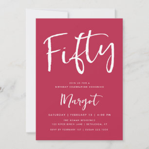 50th Birthday Bold Forty Brush Script Magenta Invitation