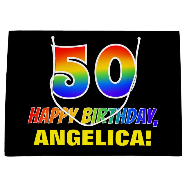 50th Birthday: Bold, Fun, Simple, Rainbow 50 Large Gift Bag (Front)