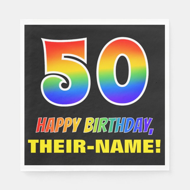 50th Birthday: Bold, Fun, Simple, Rainbow 50 Napkins (Front)