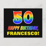 [ Thumbnail: 50th Birthday: Bold, Fun, Simple, Rainbow 50 Postcard ]