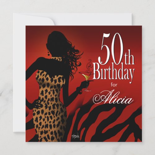 50th Birthday Bombshell Leopard Cocktail Party Invitation