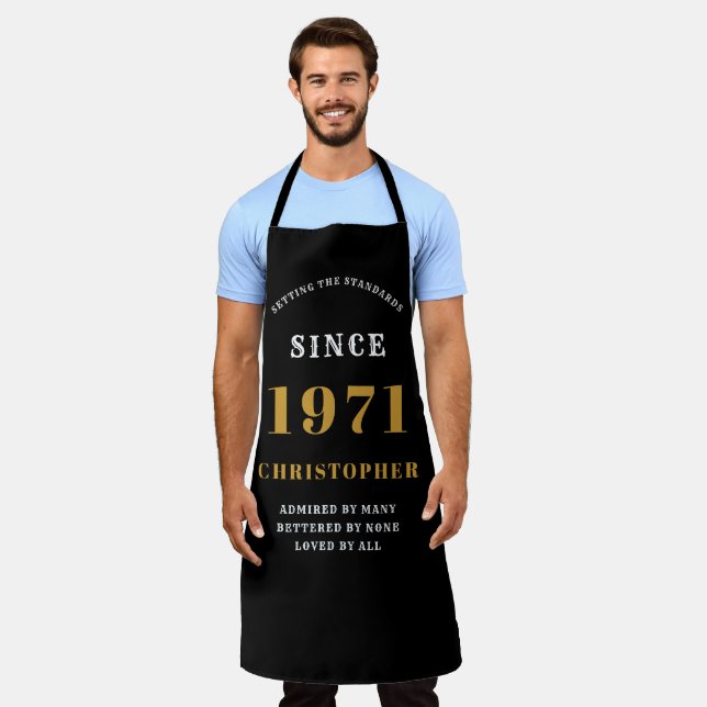 50th Birthday Born 1971 Black Gold Man's Apron (Worn)