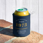 50th Birthday Born 1973 Add Name Blue Gold Can Cooler<br><div class="desc">Looking for the perfect gift to commemorate a special 50th birthday? Look no further than our custom can coolers! These stylish accessories feature a blue and gold color scheme, and can be personalized with the birthday recipient's name and birth year. This 50th birthday gift is perfect for keeping cans cold,...</div>