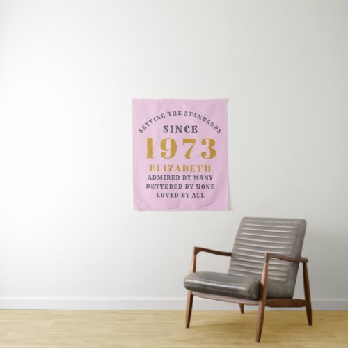 50th Birthday Born 1973 Add Name Pink Gray Tapestry