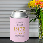 50th Birthday Born 1973 Add Name Pink Grey Can Cooler<br><div class="desc">Personalized Birthday add your name and year can cooler. Edit the name and year with the template provided. A wonderful custom birthday party accessory. More gifts and party supplies available with the "setting standards" design in the store.</div>