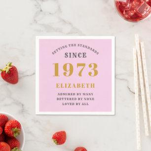 50th Birthday Born 1973 Add Name Pink Grey Napkins