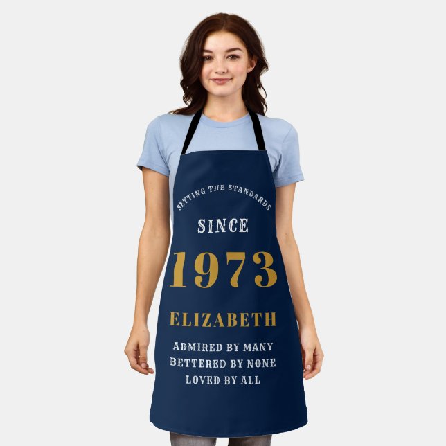 50th Birthday Born 1973 Blue Gold Lady's Apron (Worn)