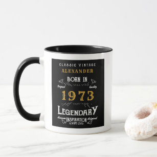 50th Birthday Born 1973 Retro Black Personalized Mug