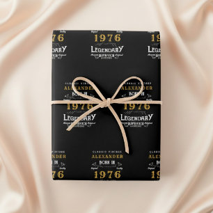 50th Birthday Born 1976 Legend Vintage Black Wrapping Paper Sheets