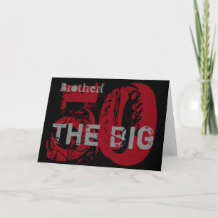 50th Birthday, brother, gray, black, red. Card