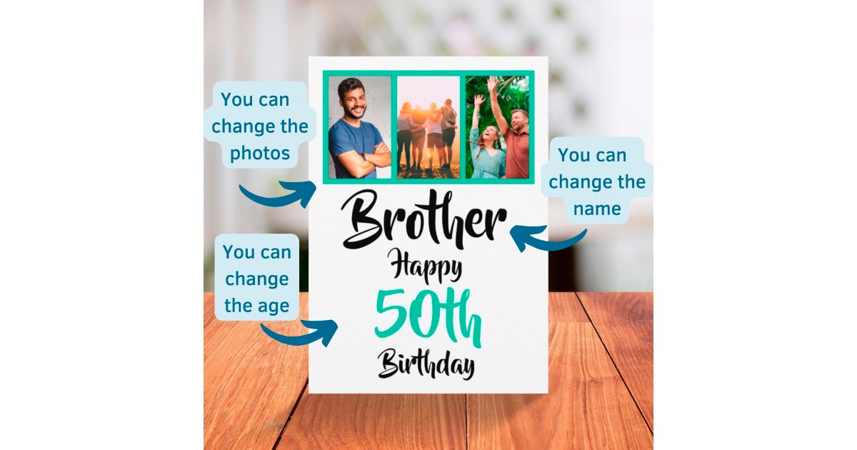50th birthday brother photo collage Card Zazzle