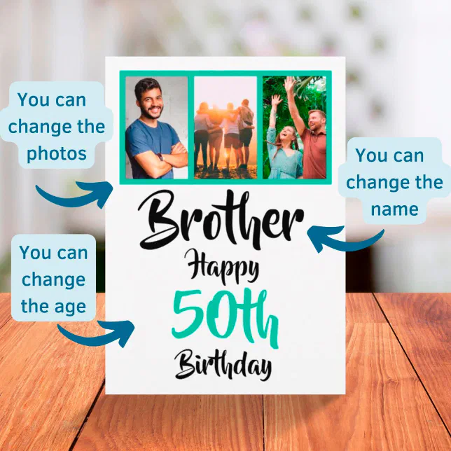 50th birthday brother photo collage Card Zazzle