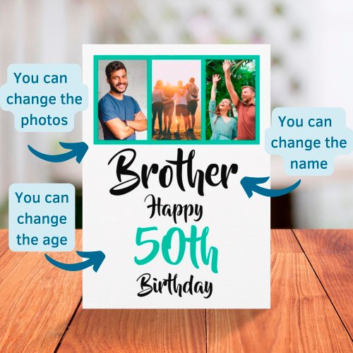 50th birthday brother photo collage Card