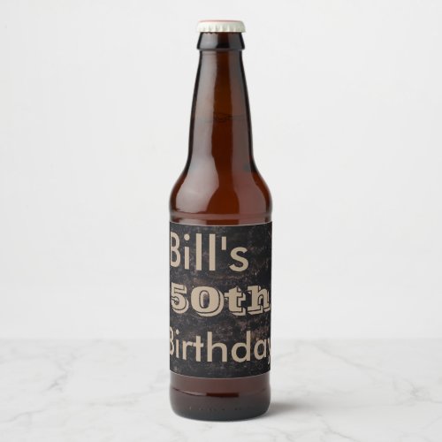 50th Birthday Brown and Black Beer Bottle Label