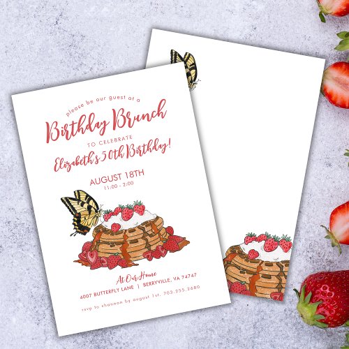 50th Birthday Brunch Strawberry Waffles  Invitation