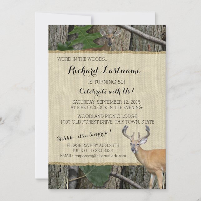 50th Birthday Buck with Hunting Camo Invitation (Front)