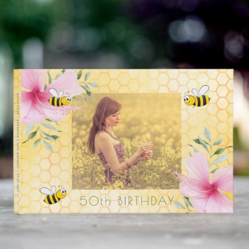 50th birthday bumble bees honeycomb floral photo guest book