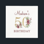 50th Birthday Burgundy Gold Personalized Napkins<br><div class="desc">Luxury 50th Birthday Burgundy Gold Floral design. Matching products can be found in Burgundy Gold Birthday collection.</div>