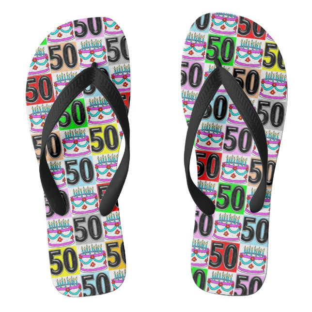 50TH BIRTHDAY CAKE FLIP FLOPS (Footbed)