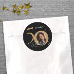 50th Birthday Calligraphy Gold Black Elegant Photo Classic Round Sticker<br><div class="desc">50th Birthday Calligraphy Gold Black Elegant Photo Classic Round Sticker. And elegantly designed special birthday celebration,  featuring a custom photo of birthday person and script calligraphy with vintage flourish elements. Simple enough to fit a variety of themes and colors!
Need help? Simply contact me!</div>