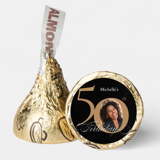 50th Birthday Calligraphy Gold Black Elegant Photo Hershey®'s Kisses® (Front)