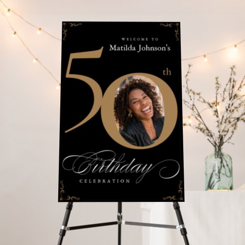 50th Birthday Calligraphy Gold Black Welcome Sign